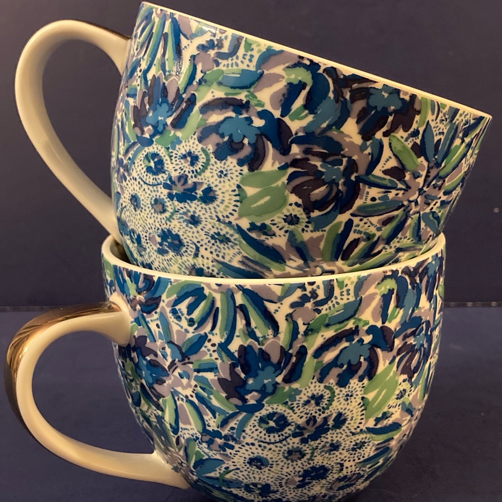 Lilly Pulitzer Blue Floral Mugs, Set of 2